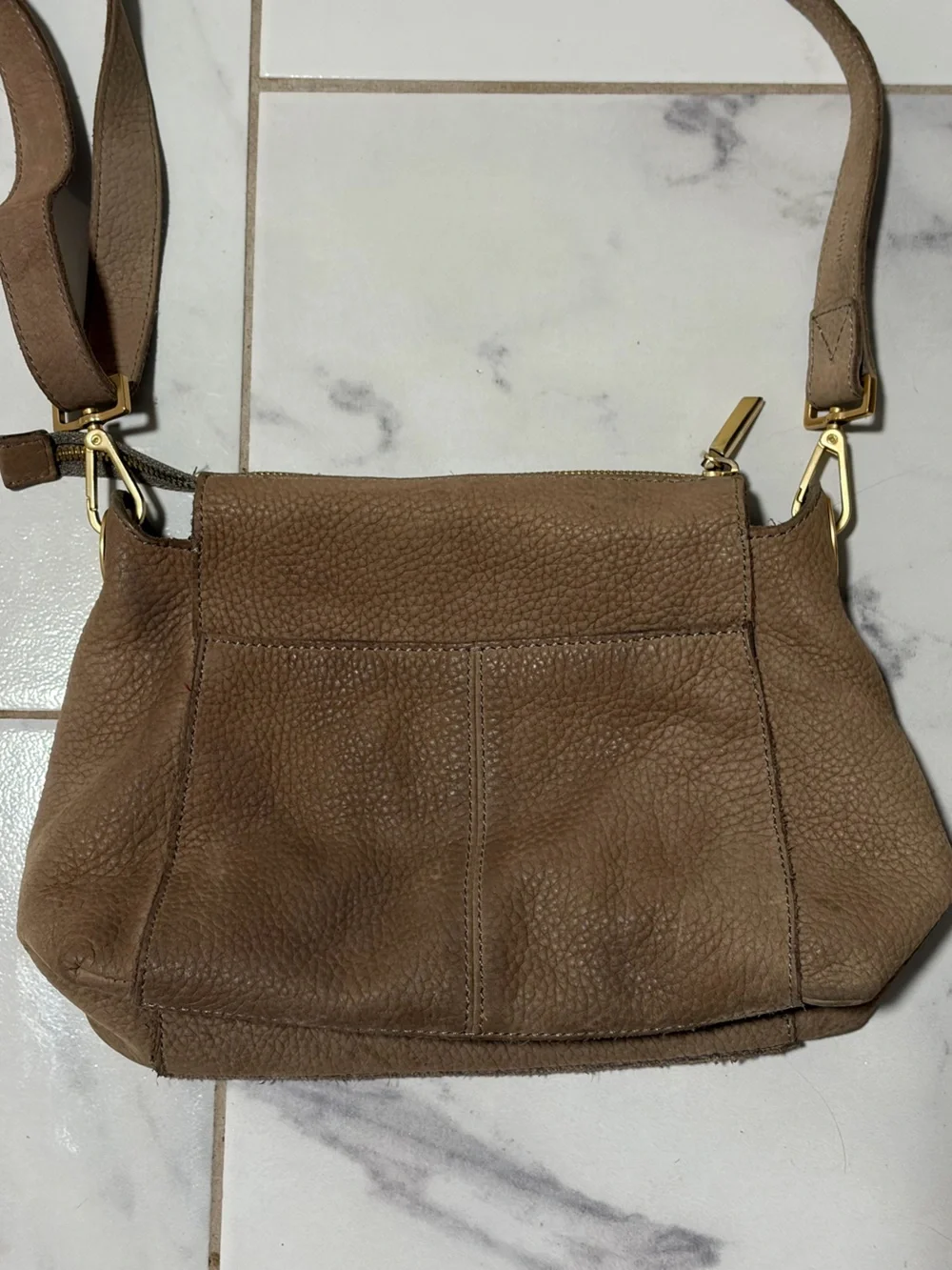 Hammitt Bryant Medium Grey Natural Leather Crossbody Bag Gold